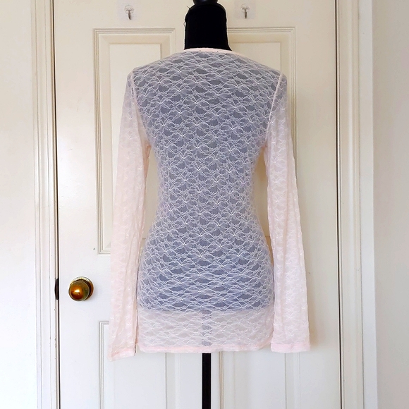NWOT. Express Nylon and Spandex All Lace Long Sleeve Light Pink Blouse. - Picture 2 of 4